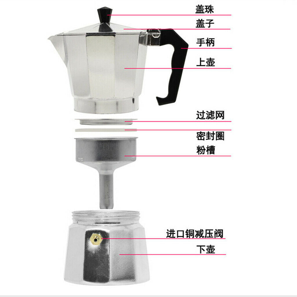 Aluminum Coffee Moka Cooker Pot Expresso Latte Cooker Coffee Maker 3 / 6Cups