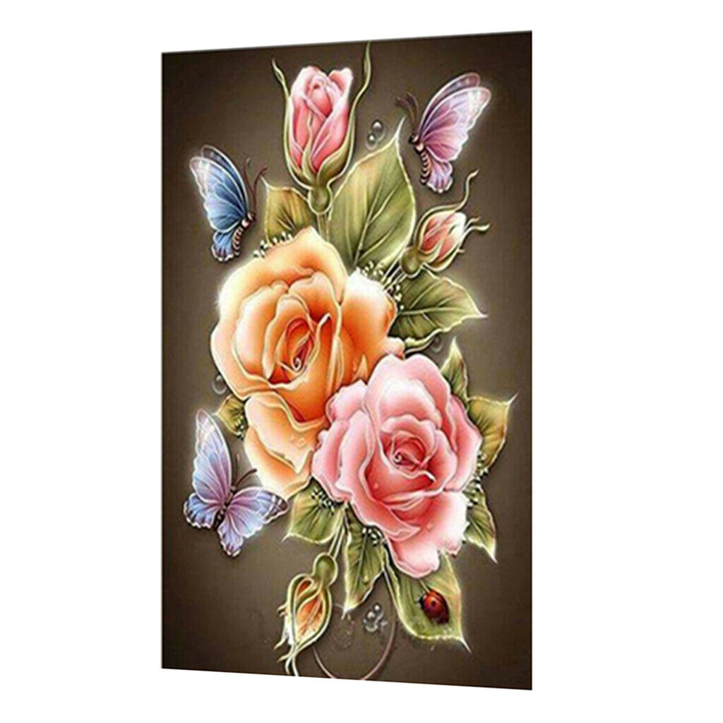 Pink Flowers 5D DIY Diamond Painting Kits F/ Bedroom Decoration 11.8"x7.8"