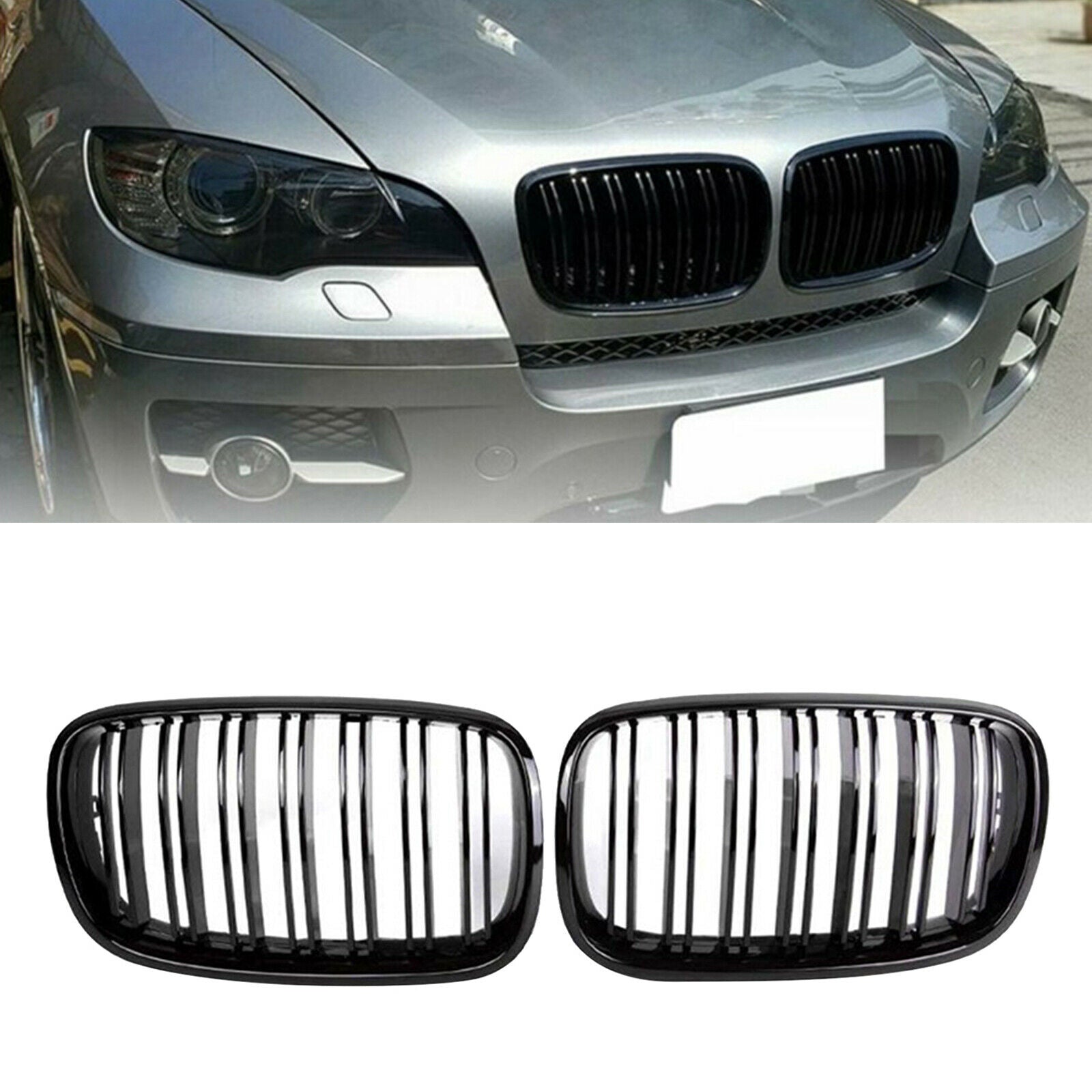 Black Front Kidney Grills Grille for BMW E70 X6 E71 X5M X6M 2007-2013 Set