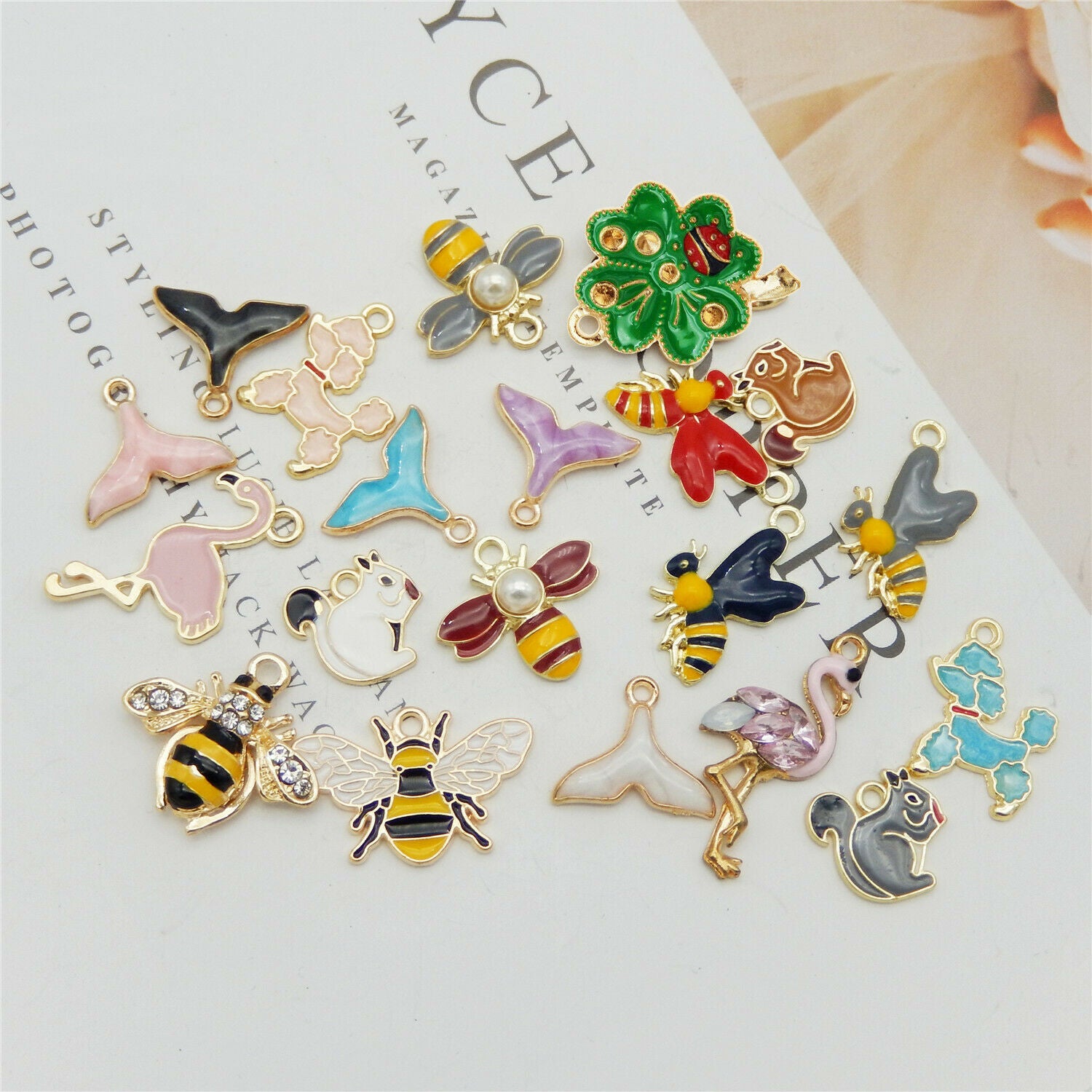 Lot of 10 Assorted Animals Alloy Charms Enamel Bracelet Earring Pendant Findings