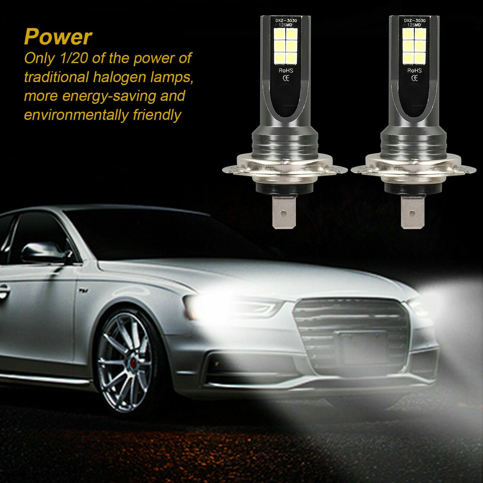 2Pcs CSP H7 6000K Super White 7000LM CREE LED Headlight Bulbs Kit High Low Beam