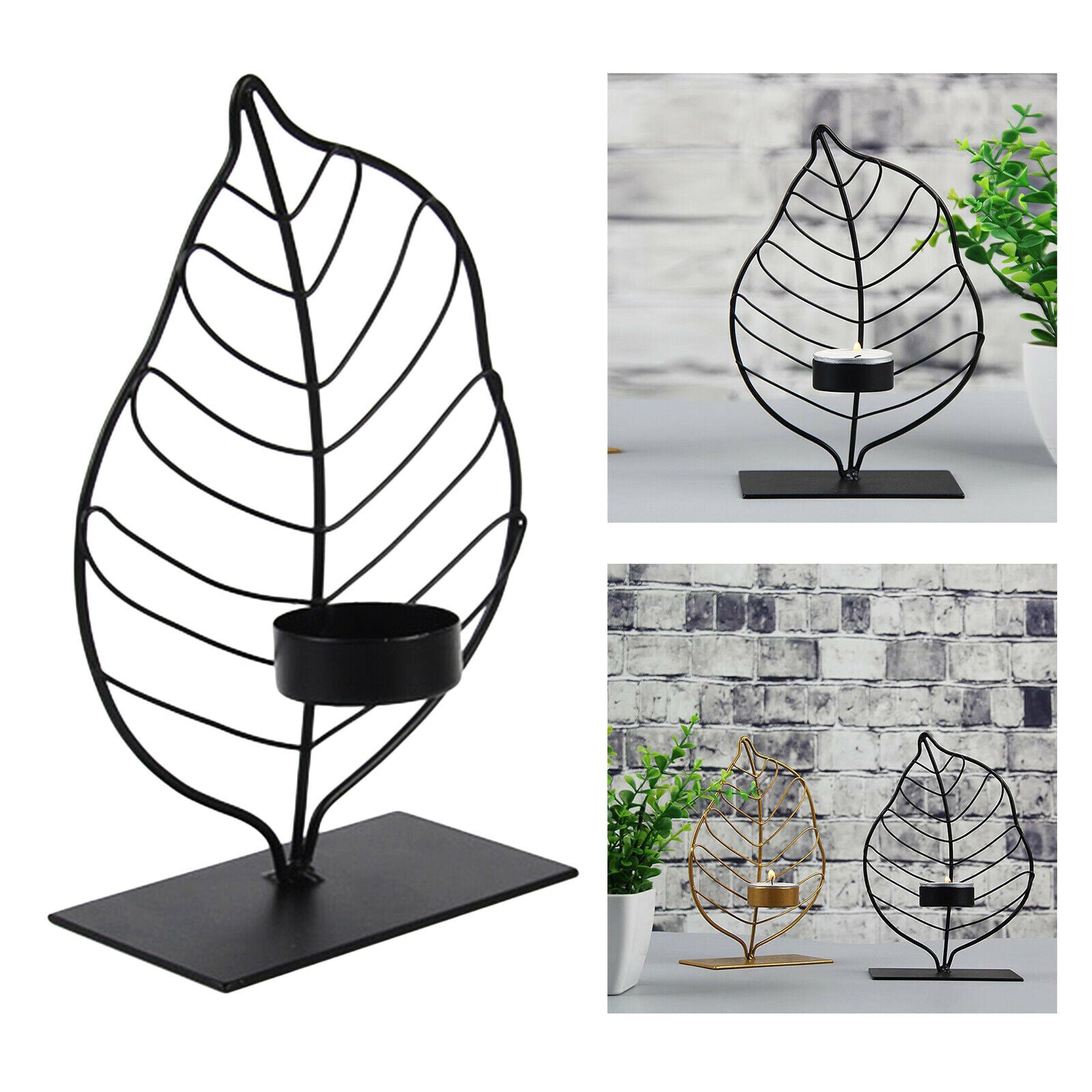 Leaf Candle Holder Candlestick Table Centerpiece Birthday Ornaments Black