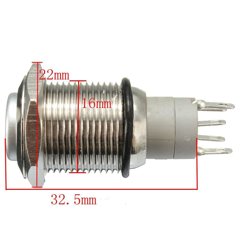 16mm 12V Blue LED Momentary Push Button Metal Switch Car Boat Bell Horn Tt