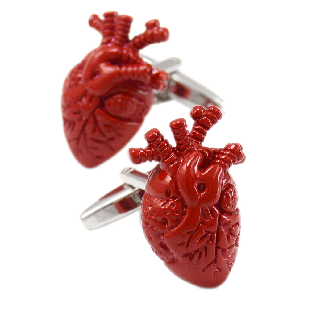 Men's Cufflinks Red Bloody Heart Shape Doctor Shirt Button Novelty Cuff Link