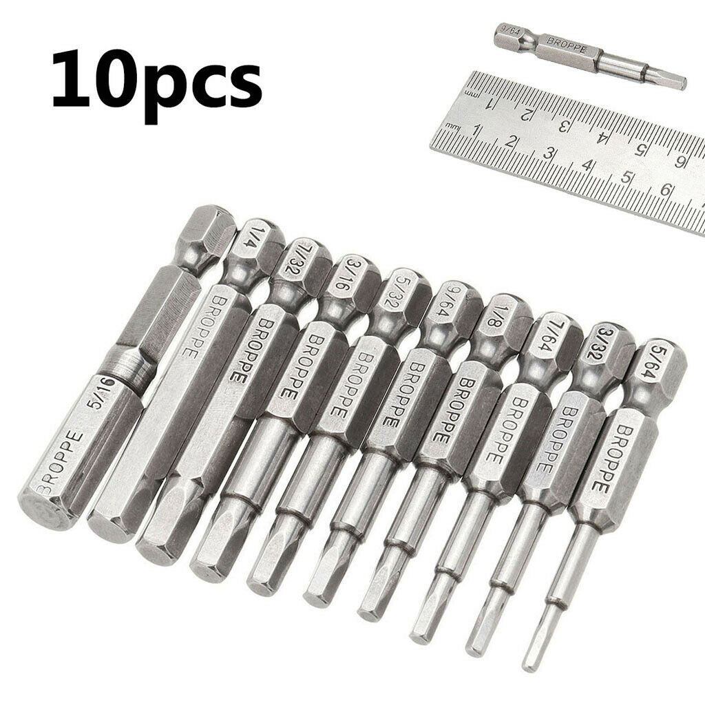 10 Piece Hex Head Long Allen Bit Set Quick Release Shank Impact Driver Drill