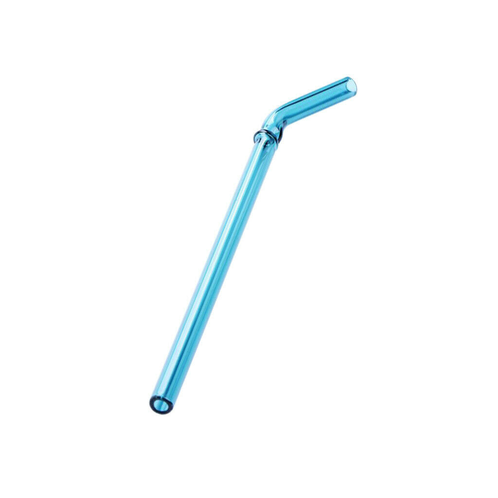 Creative Reusable Bent Glass Tube Drinking Straw + Cleaning Brush Lake Blue