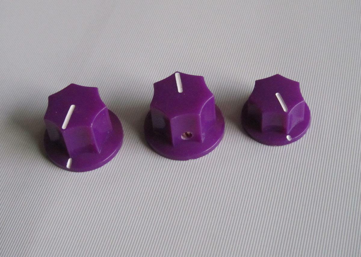3x Brass Insert USA Size 1/4" Jazz J Bass Knobs, Volume & Tone Knob Purple