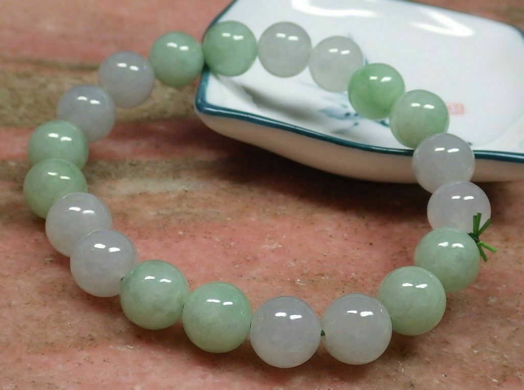 Certified Icy White Green A JADE Jadeite Bead Beads Bangle Bracelet æ‰‹è¿ž