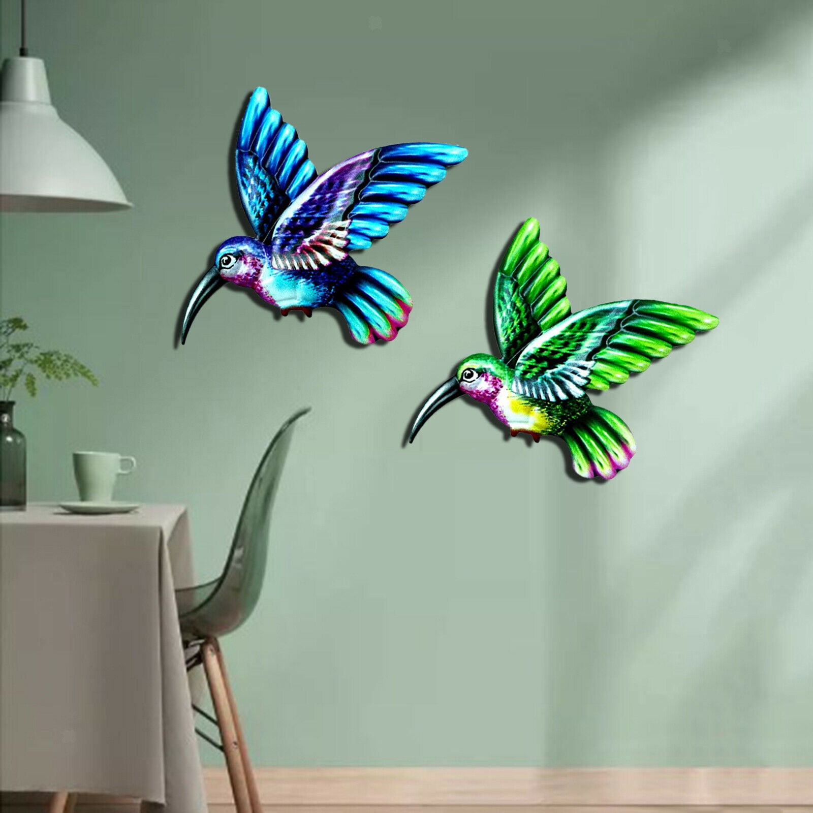 2 2x Metal Hummingbird Wall Decor for Kitchen Garden Patio Fence Ornament