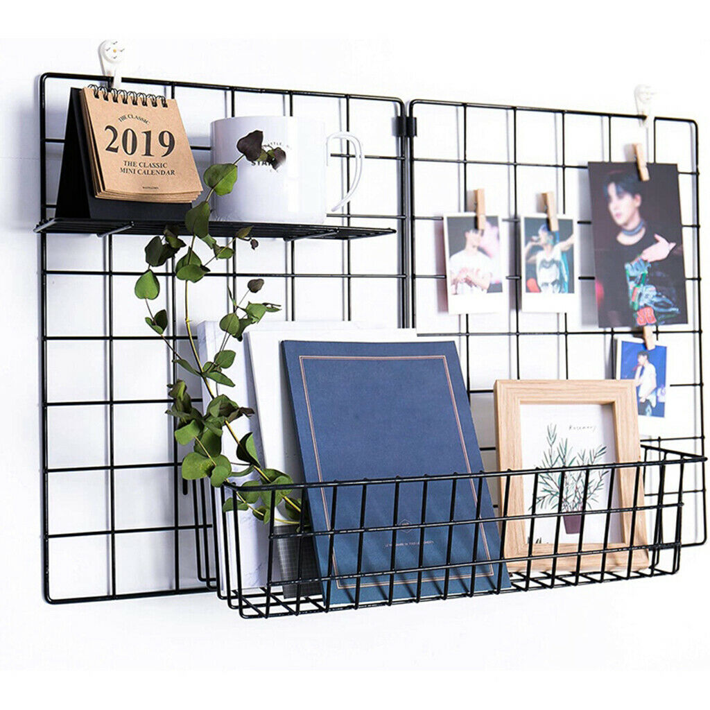 3x Nordic Wire Wall Grid Panel Hanging Metal Basket Magazine Organizer Rack