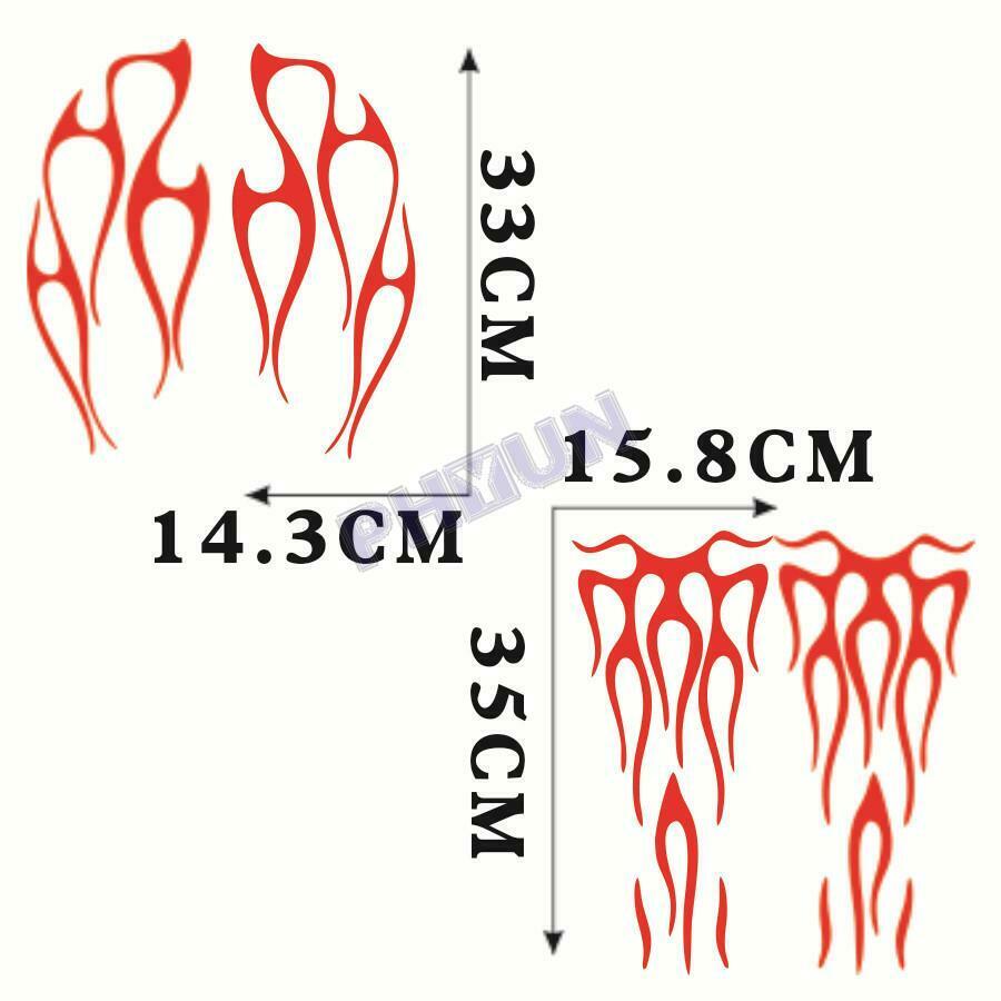 Red Flame Style Stickers Decals Trim For Motorcycle Gas Tank & Fender Universal