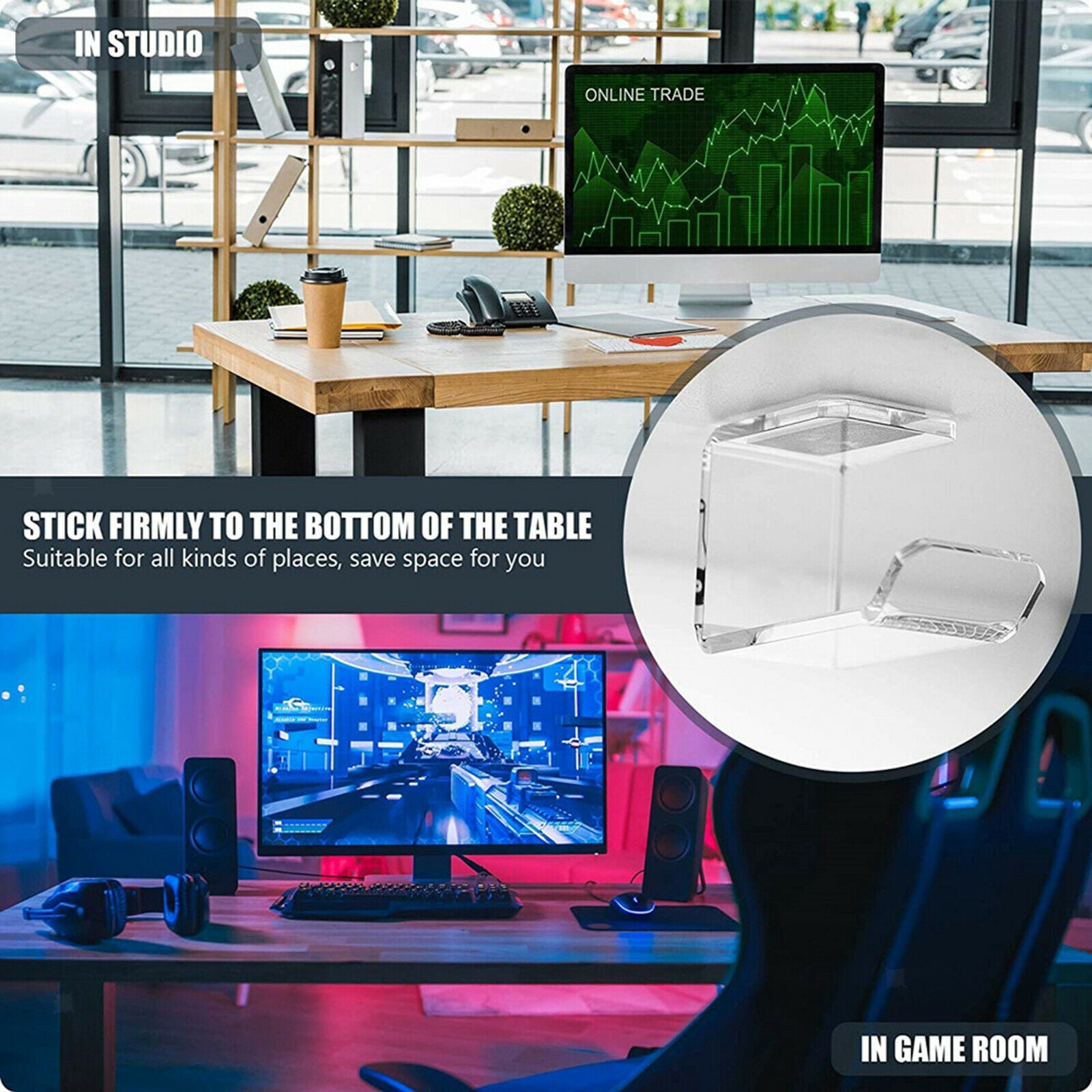 2x Headphone Hook Computer Headphone Hanger Holder for Game Headphones