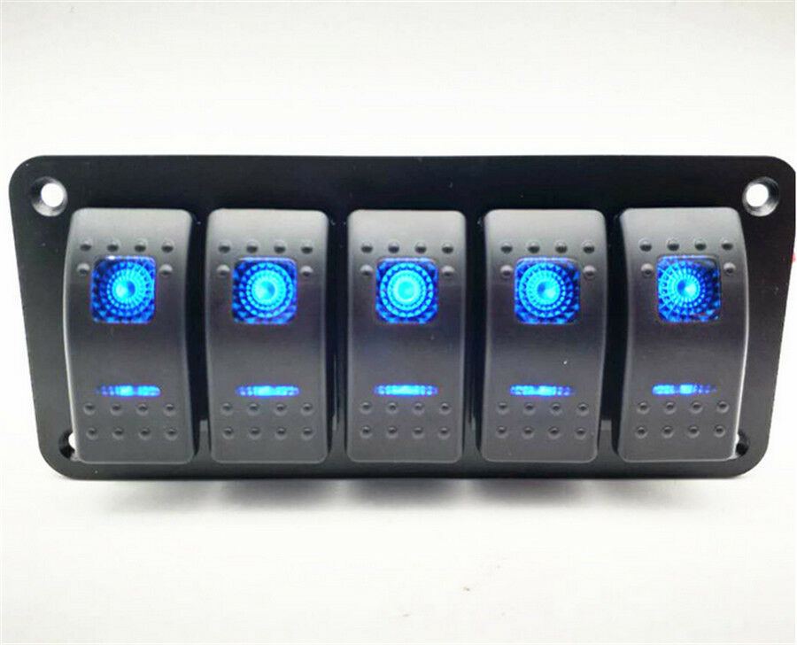5 Gang On/Off Rocker Switch Panel Dual LED Light Car Marine Boat Waterproof IP65