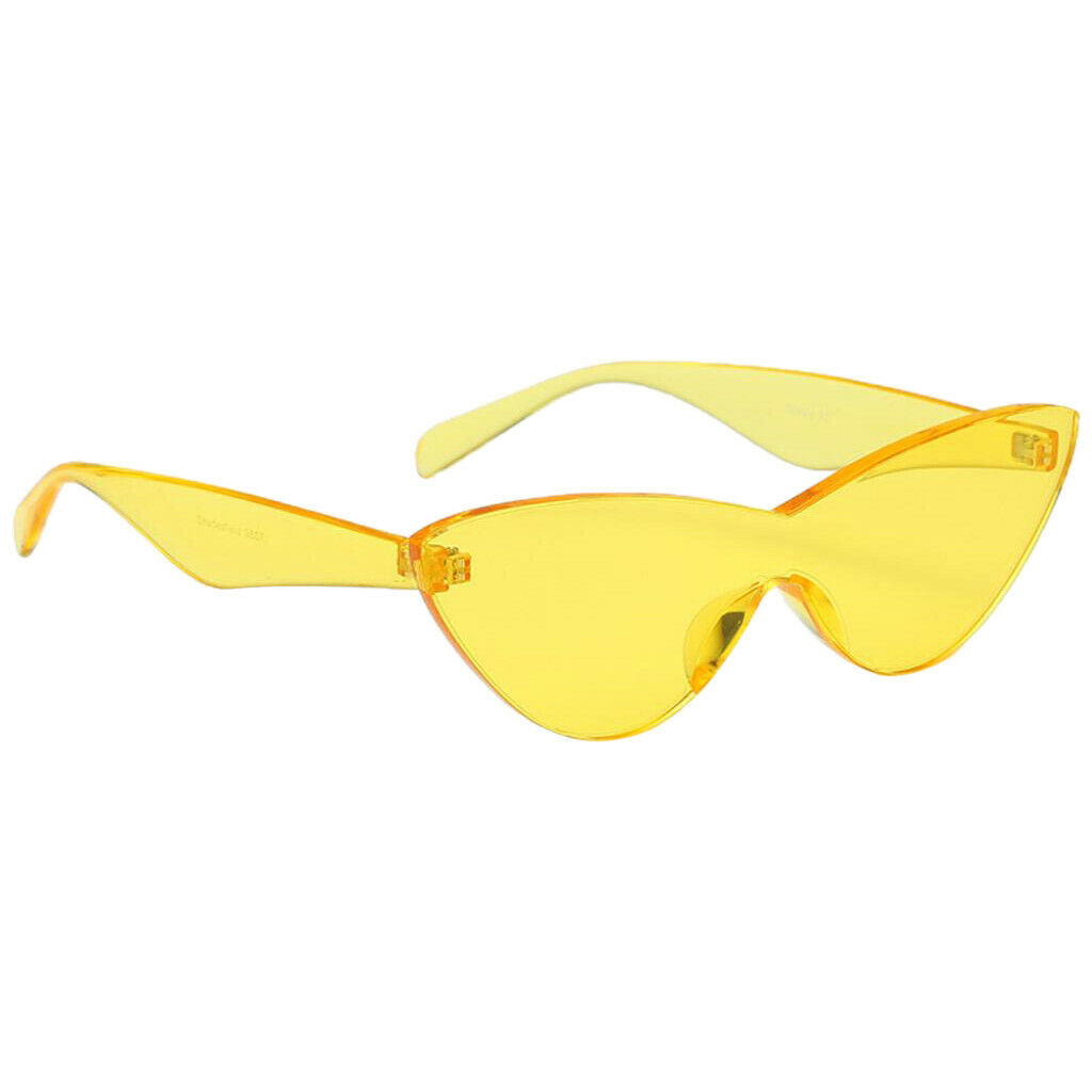 Women Retro Transparent Cat Eye Sunglasses Rimless Eyewear Candy Colored Yellow