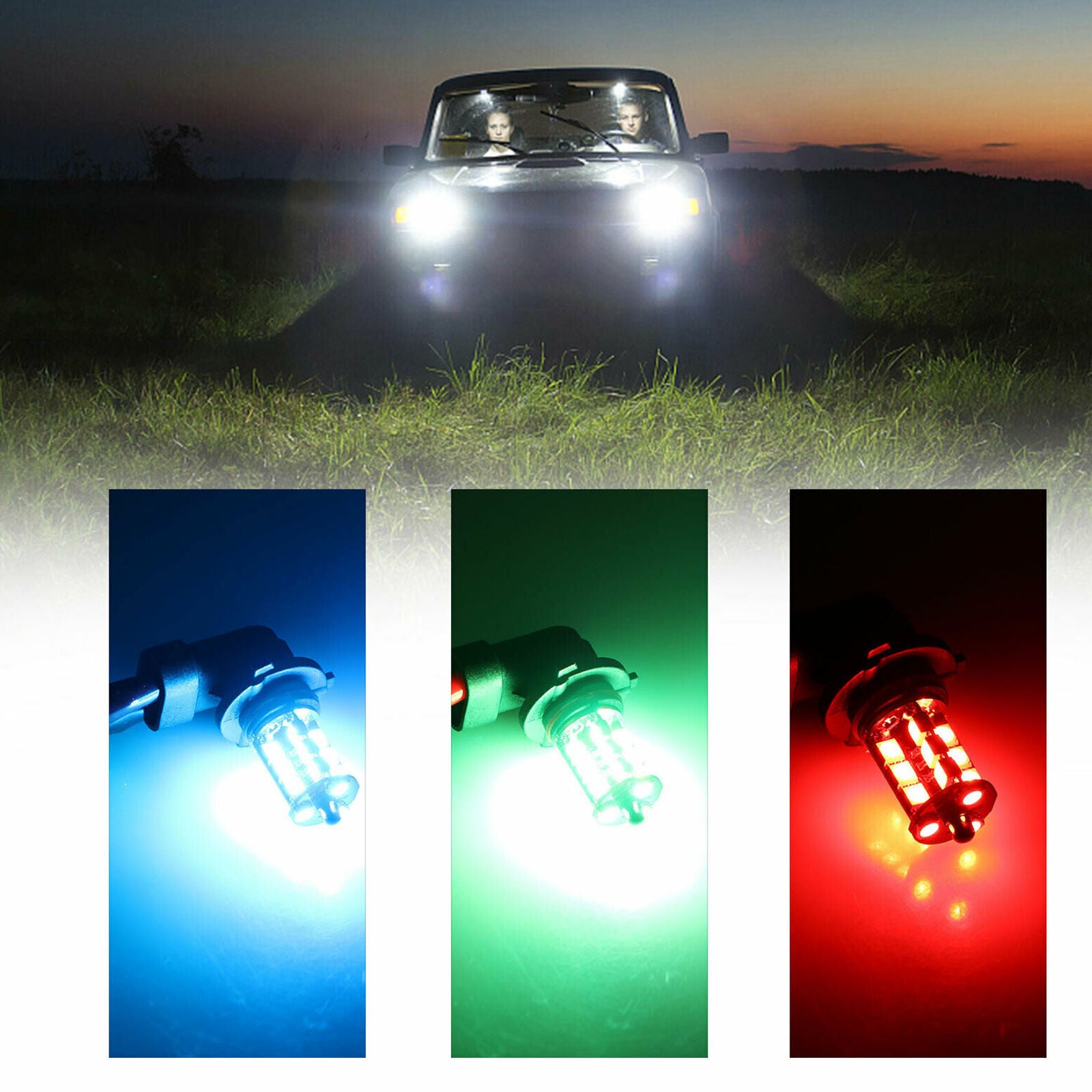 2x 9006 LED 27-SMD 5050 RGB Car Headlight Fog Light Lamp Bulb + Remote Control