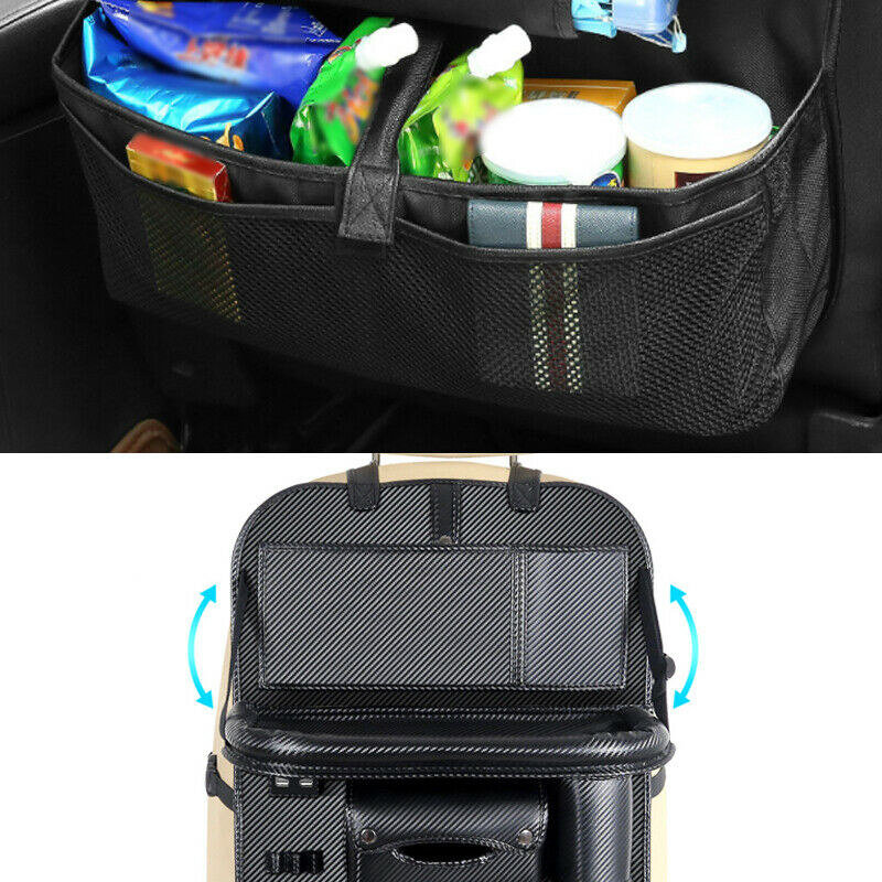 Car Seat Storage Bag PU Leather Multi Pocket w/ 4 USB Charging Port Dining Table