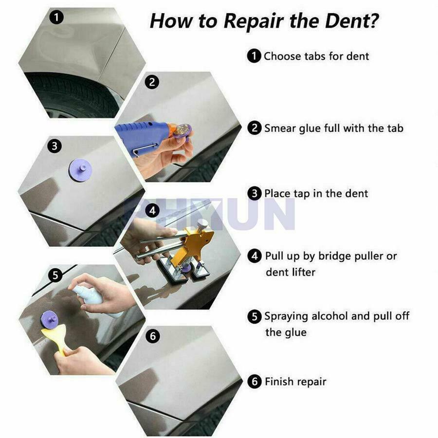 1x Black Plastic Puller+18x Glue Puller Tab Kit For Car Body Dent Repair Romoval