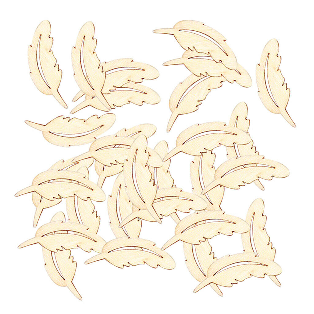 25Pcs Natural Unfinished Wood Feather Wooden Arts Crafts Wedding Decor