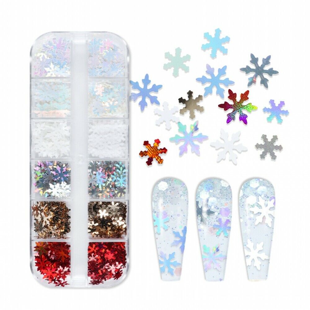 12 Grids/Box Winter Christmas Manicure Snowflake Sequins Nail Art Decorations