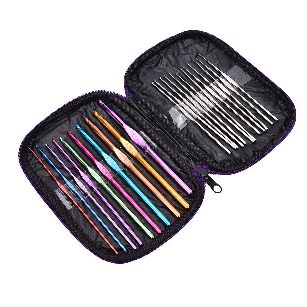 22pcs Multicolour Aluminum Crochet Hook Knitting Needle Set Weave Craft Y DD