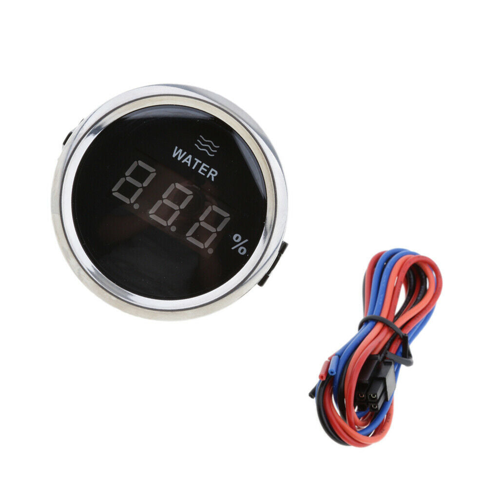 Marine Car Digital Water Level Gauge 0-190ohm 0-100% 52mm 316L Black Chrome