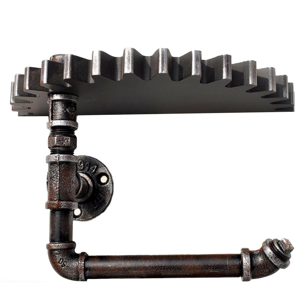 Iron Pipe Hanger Wood Gear Wall Shelf Toilet Paper Holder Towel Hook Holder