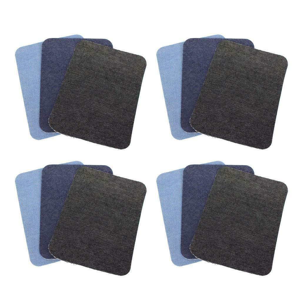 12Pcs Denim Sewing Patches Elbow No-Sew DIY Iron On Jeans Pants Decors