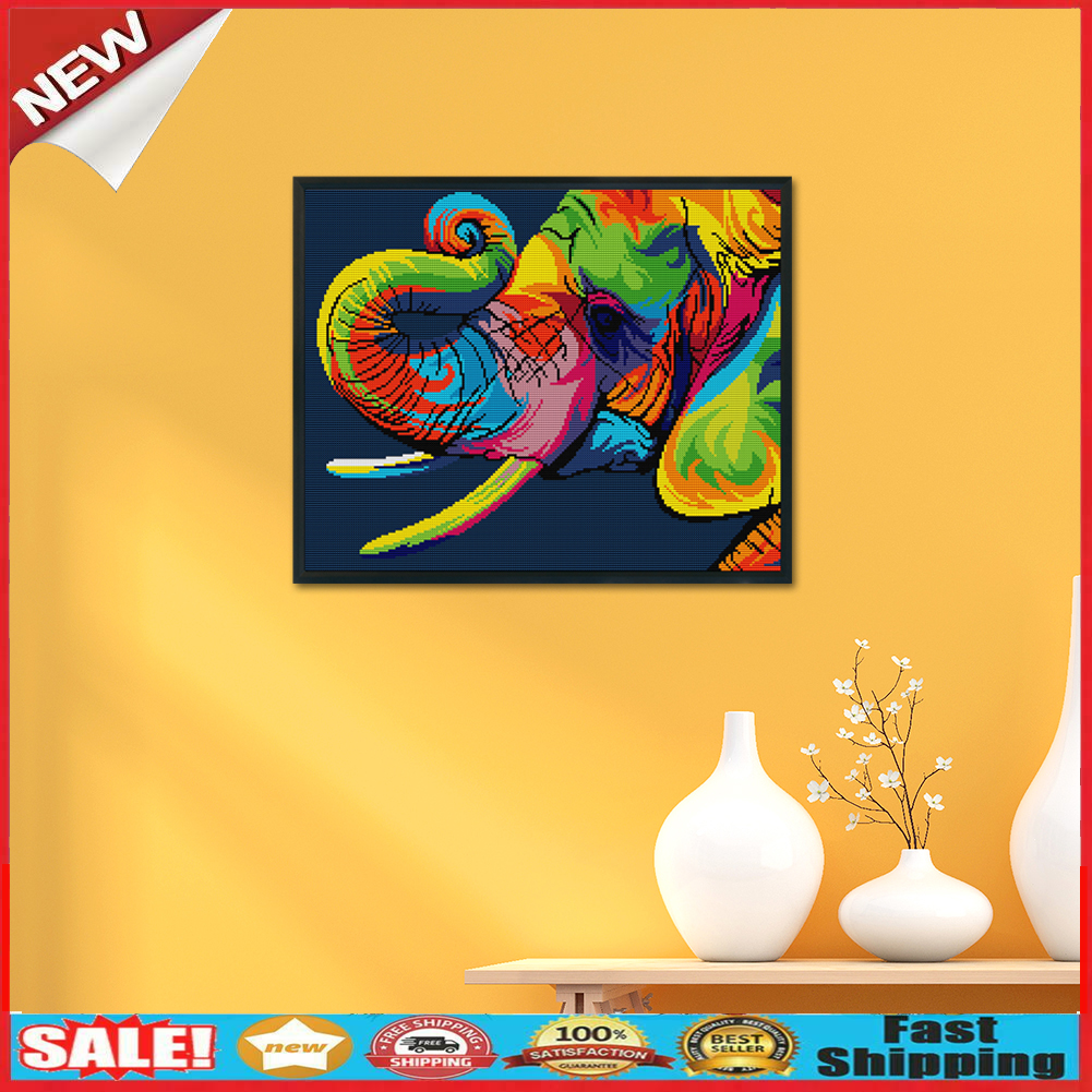 44x36cm DIY 14CT 2 Strands Stamped Cross Stitch Kits Color Elephant Picture @