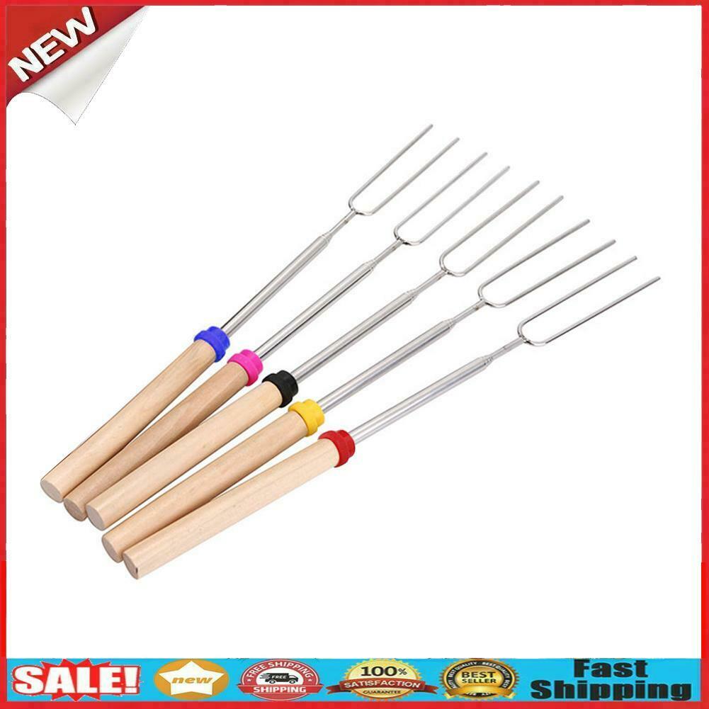 5Pcs Outdoor BBQ Forks Stainless Steel Telescopic Camping Barbecue Sticks Tool