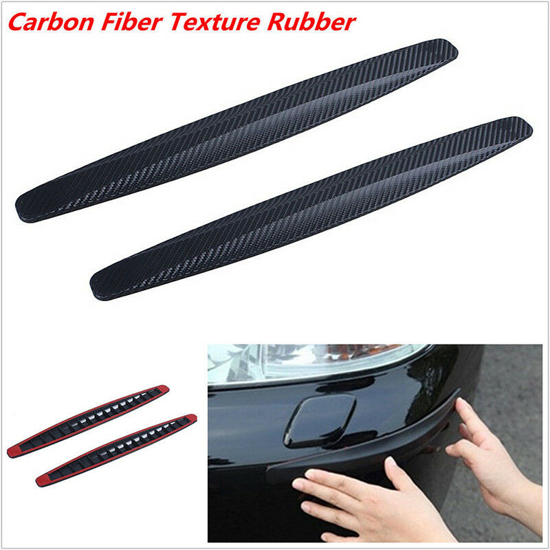 2 Black Carbon Fiber Texture Anti-rub Protecto Car SUV Bumper Edge Guard Stri Tt