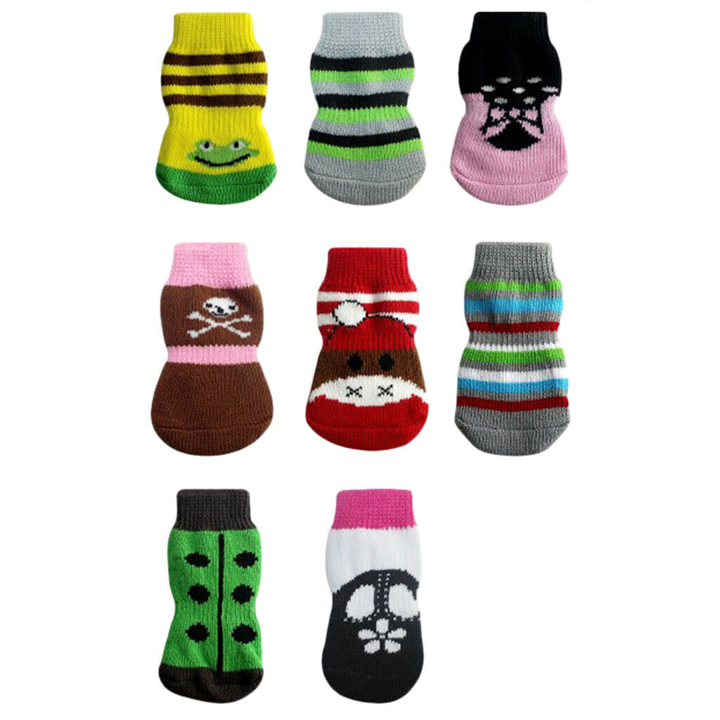 Pack of 8 Dog Socks Winter Apparel Traction Indoor/Outdoor Wearing Anti-slip