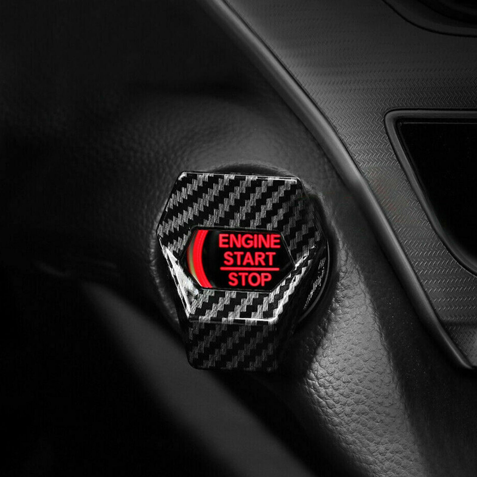 Universal Carbon Look Car Engine Start Stop Push Button Switch Cover Trim New
