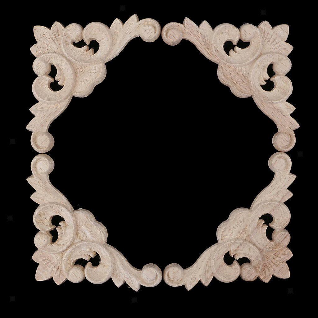 4x Natural Wood Carved Corner Onlay Applique Furniture Frame Craft Decor #1