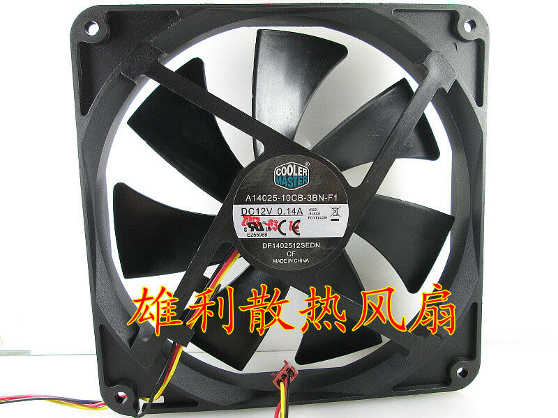 For 1pc COOLER MASTER A14025-10CB-3BN-F1 fan 12V 0.14A 3wire 140*140*25MM