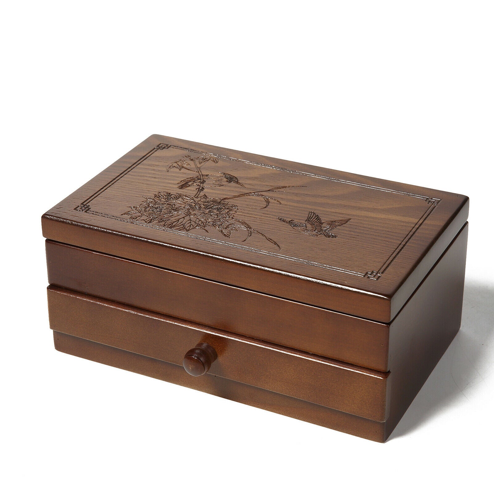 Soft Lining Wooden Jewelry Storage Box for Watches Bracelet Earrings 2 Tier