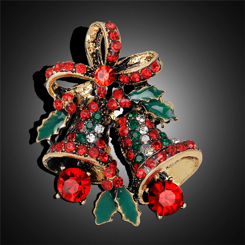 Fashion Christmas Rhinestone Cute Christmas Bell Brooch Pin Xmas Gift Party Qx