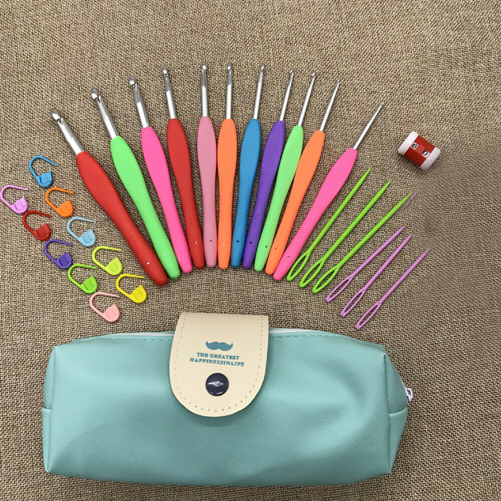 31Pcs Soft Sewing Tools handle Crochet Hooks Knitting With Bag Grip Needles Sets