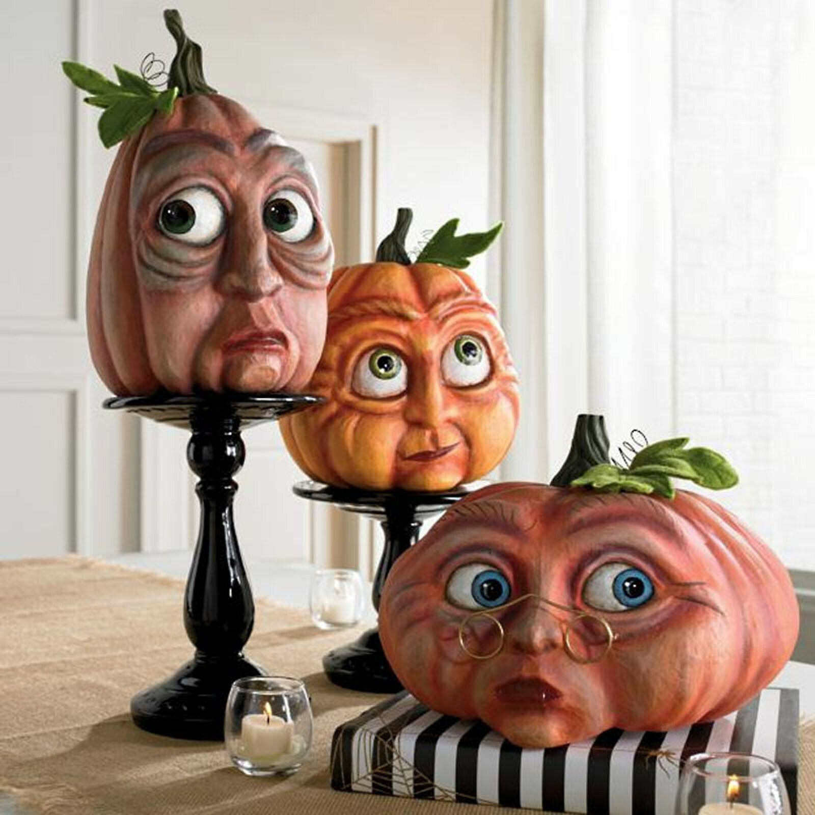 Halloween Expressive Big Eye Pumpkin Man Statue Ornament Home Garden Decor F
