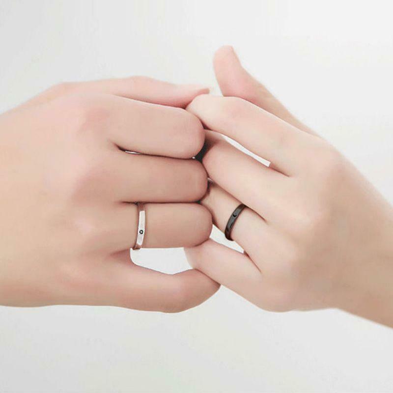 2 Pcs Sun Moon Matching Couple Friendship Lover Open Adjustable Rings Bands Set