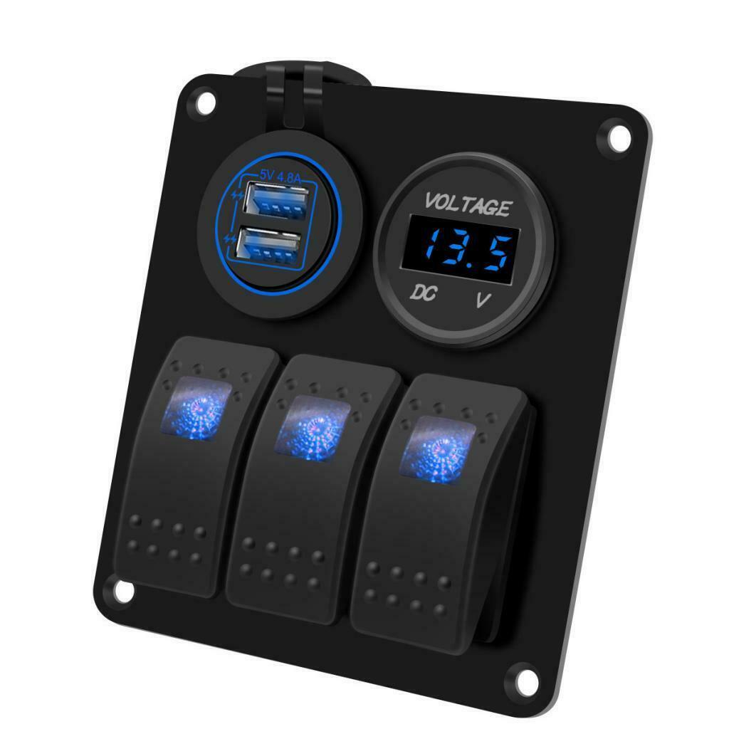 3 Gang Switch Panel with 12V-24V Voltmeter 4.8A USB Charger for RV Car
