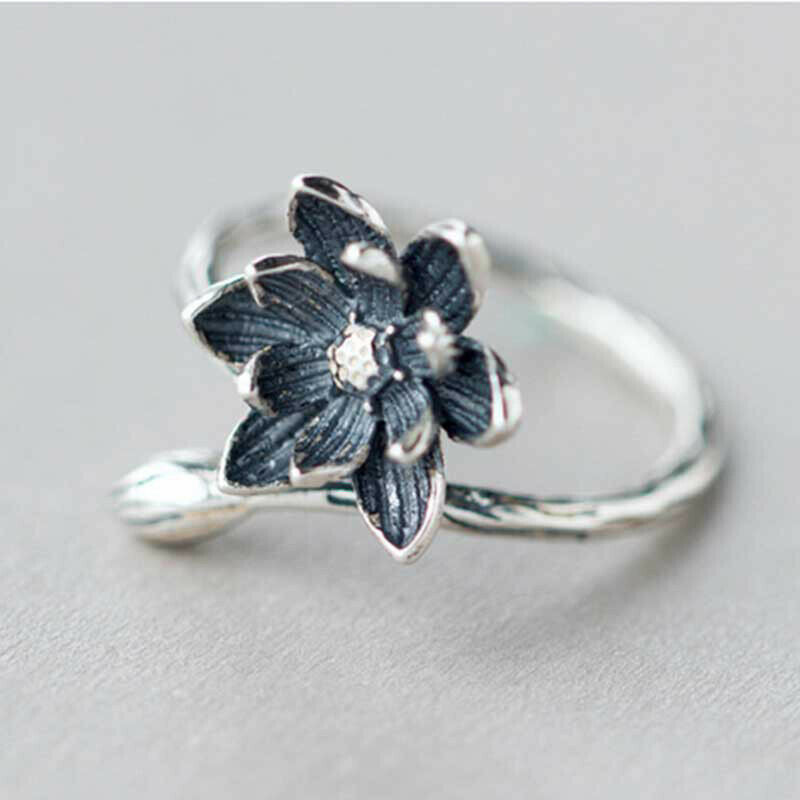 Literary Lotus Wild Personality Retro Temperament Fashion Resizable Openi.l8