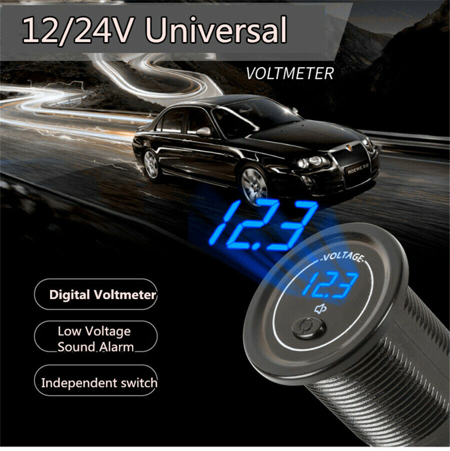 Blue LED Digital DC Voltmeter With Switch Motorcycle Car Universal 12V-24V