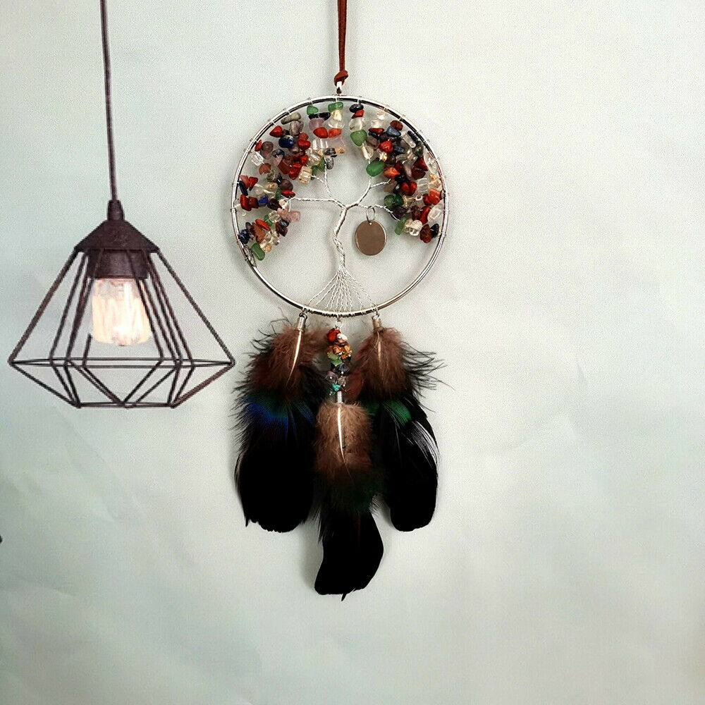 Handmade 7 Chakra Stones Reiki Healing Crystals Tree of Life Dream Catcher Decor
