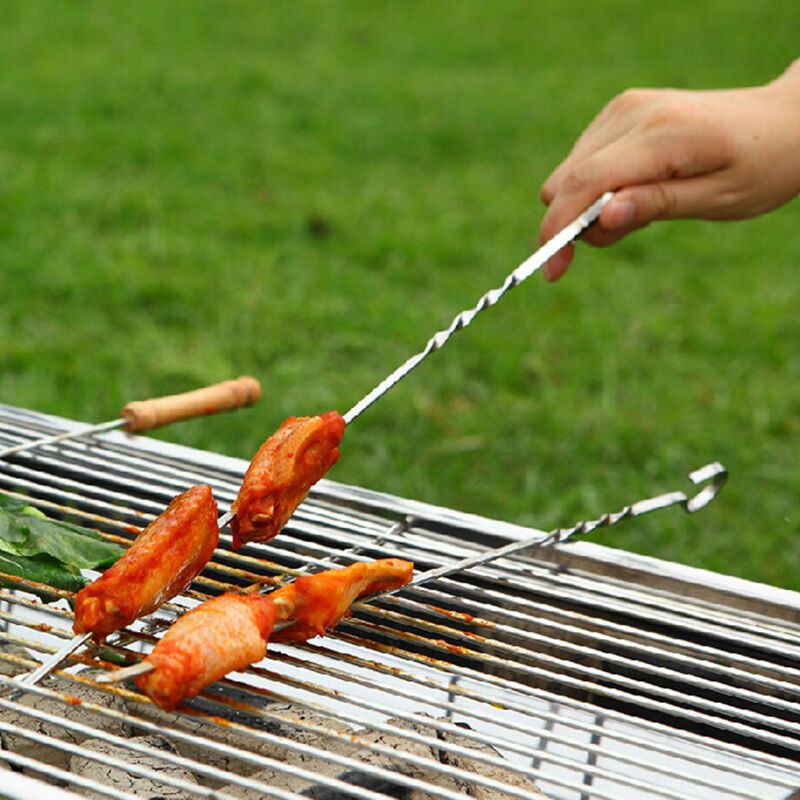 10X BBQ Barbecue Stainless Steel Grilling Kabob Kebab Flat Skewers Needle 38BDA