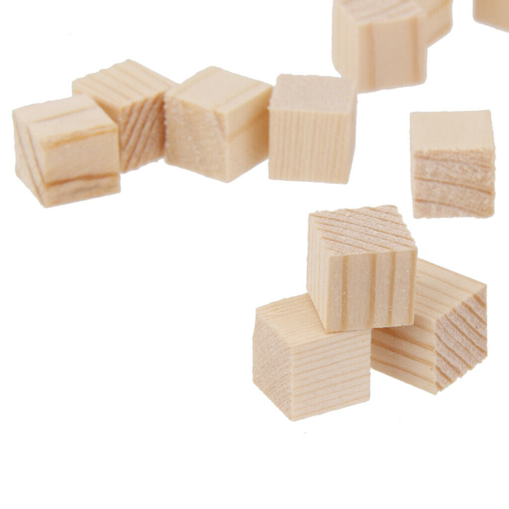 50x Natural Wooden Blocks Mini Cubes Embellishment Woodwork Craft Scrapbook