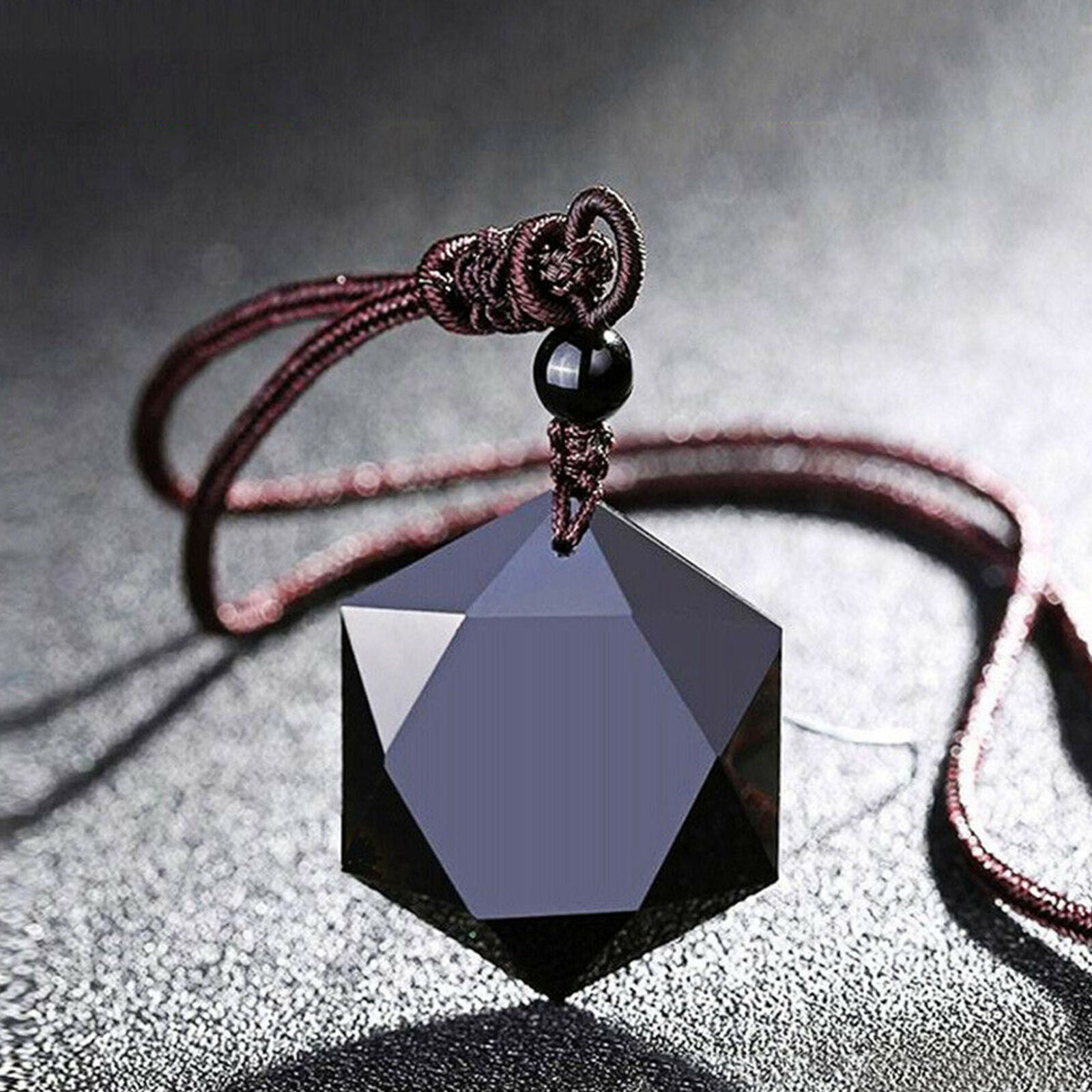 Black Men Jewelry Black Lucky Obsidian Pendant Necklace Hexagram Shape Amulet