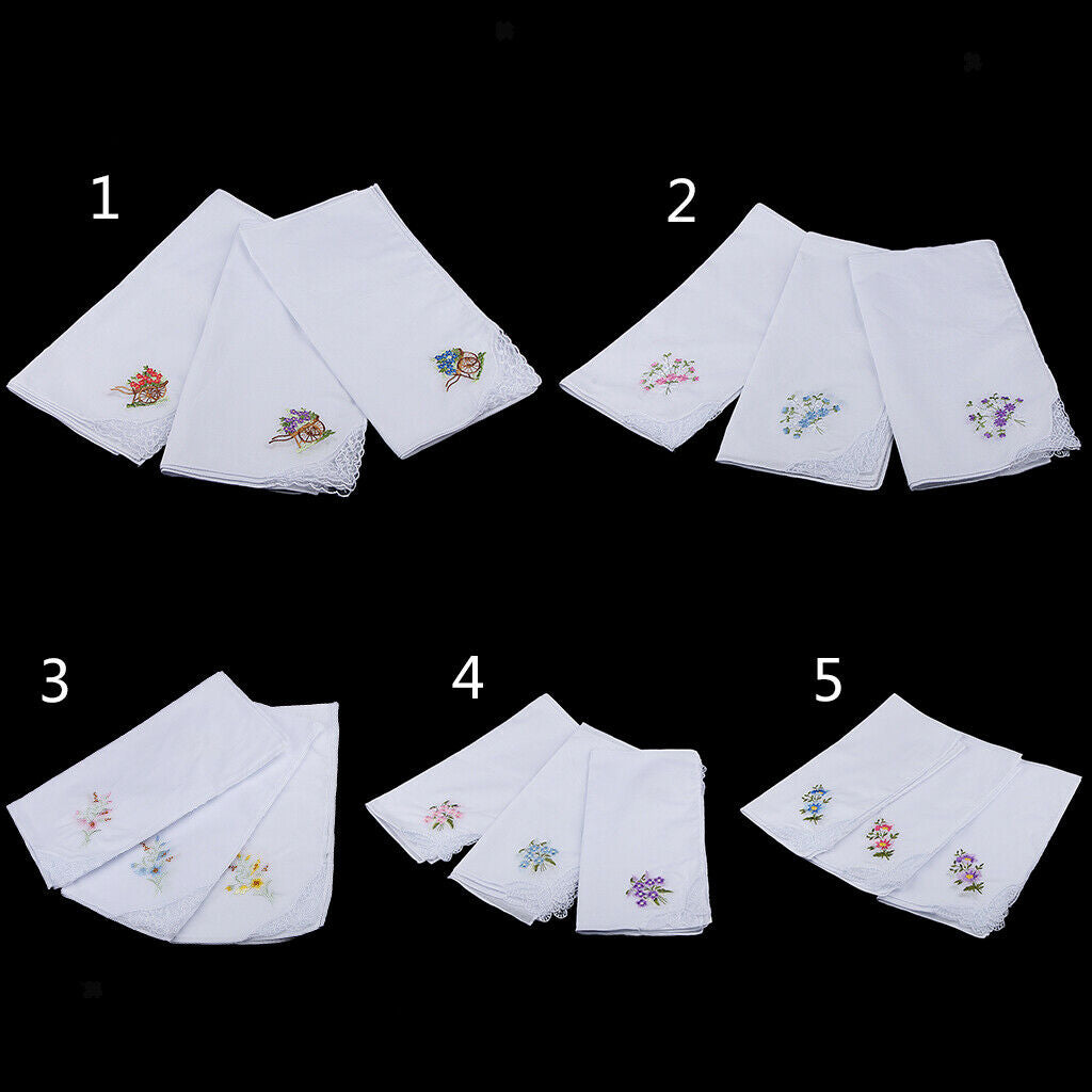 Pack Of 24 Cotton Fabric Handkerchiefs Embroidery With Lace Trim