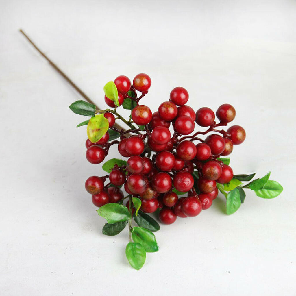 Artificial Plastic Plants Fruit Berries Branch Wedding Floral Decoration - Red