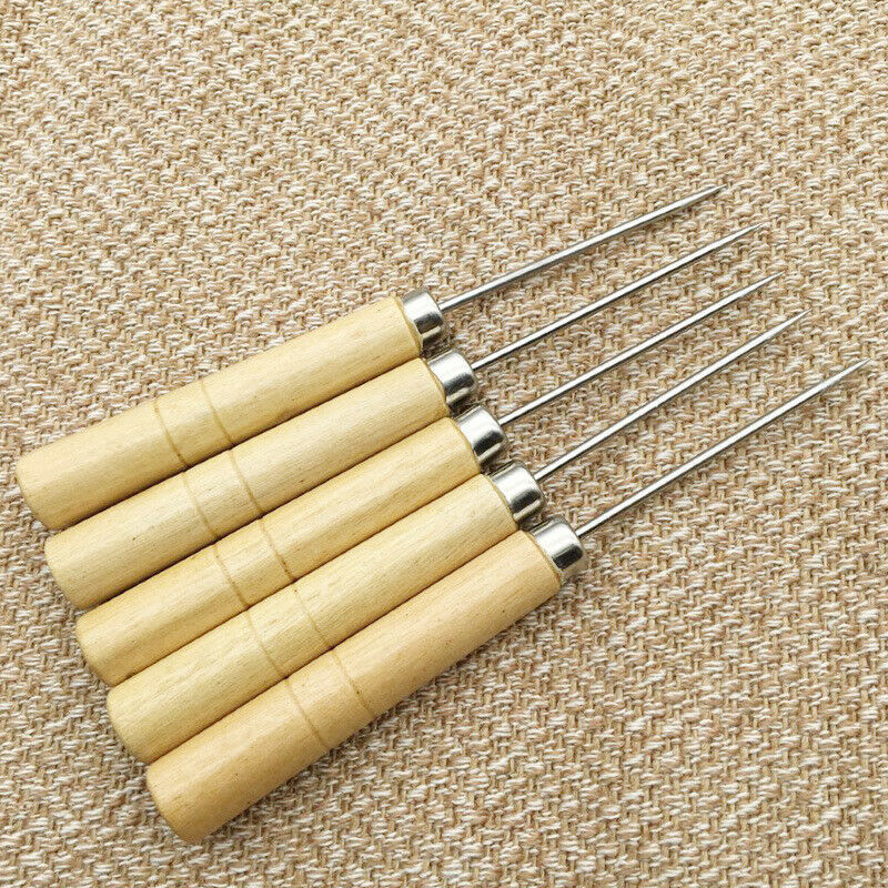 Wooden Handle Sewing Awl Hand Stitcher Leather Canvas Tool Sewing Needle .l8