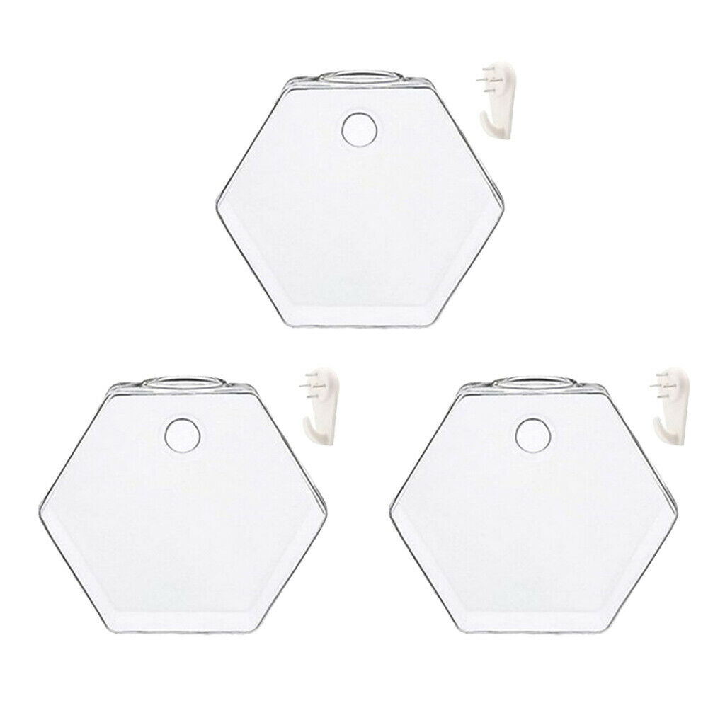 3 x Clear Hexagon Hanging Planters Small Fish Tank Wall Art Decor 13cm